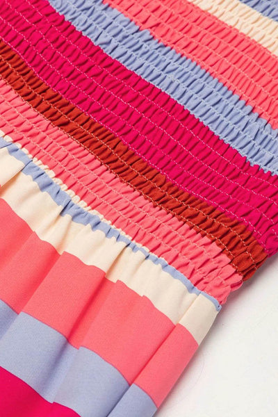 Contrast Stripe Wide Strap Smocked Tiered Dress - Byyde