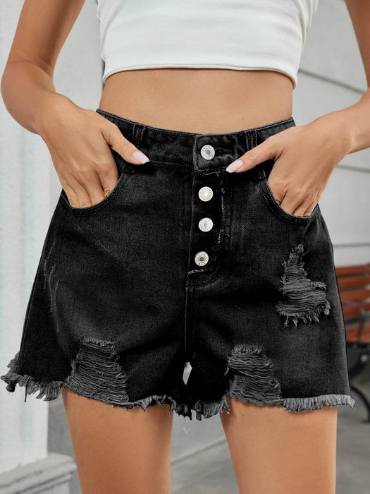 Distressed Raw Hem Denim Shorts - Byyde