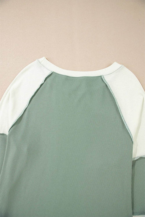 Color Block Round Neck Raglan Sleeve Top - Byyde