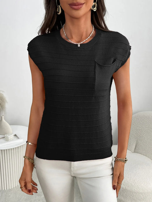 Round Neck Cap Sleeve Knit Top - Byyde