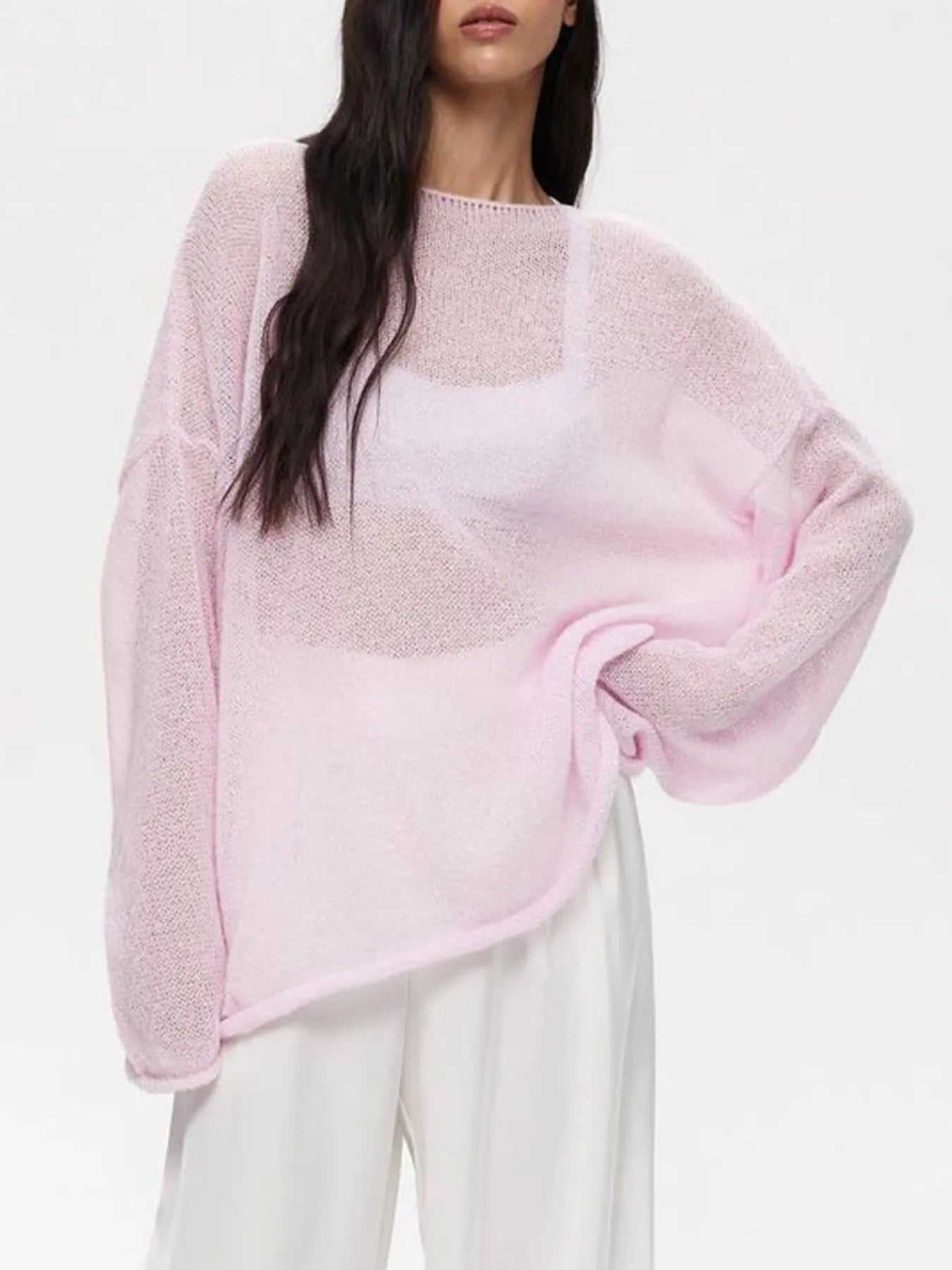 Oversized Drop Shoulder Sheer Knit Top - Byyde