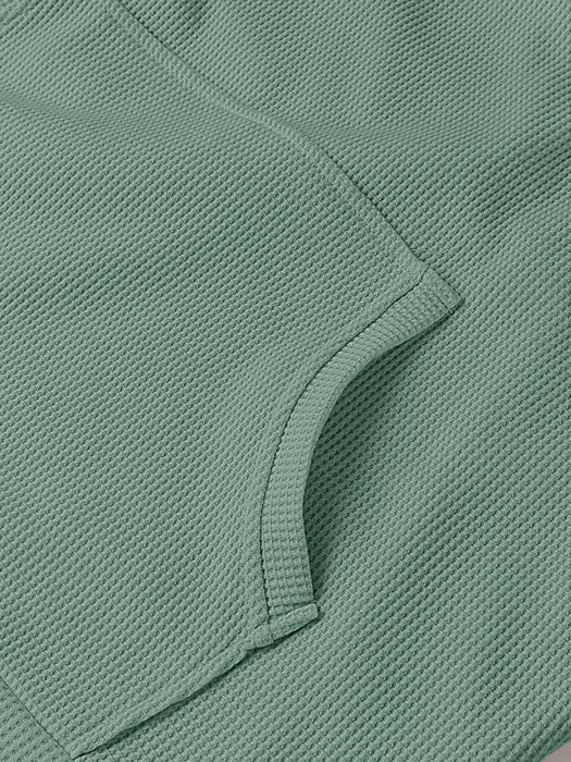 Slit Drawstring Waffle Knit Hoodie - Byyde