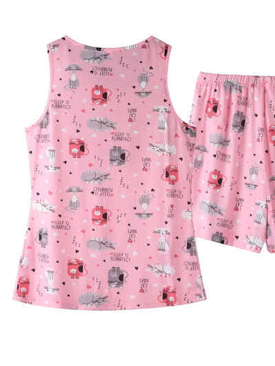 Printed Round Neck Top and Shorts Lounge Set - Byyde