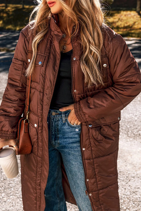 Pocketed Bubble Texture Long Sleeve Longline Winter Coat - Byyde