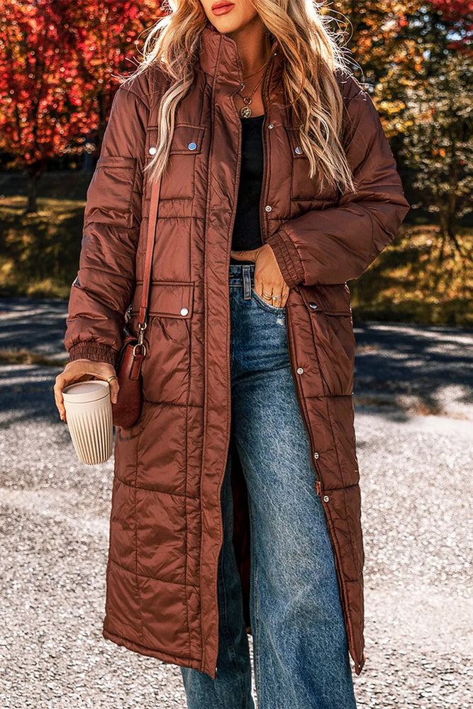 Pocketed Bubble Texture Long Sleeve Longline Winter Coat - Byyde