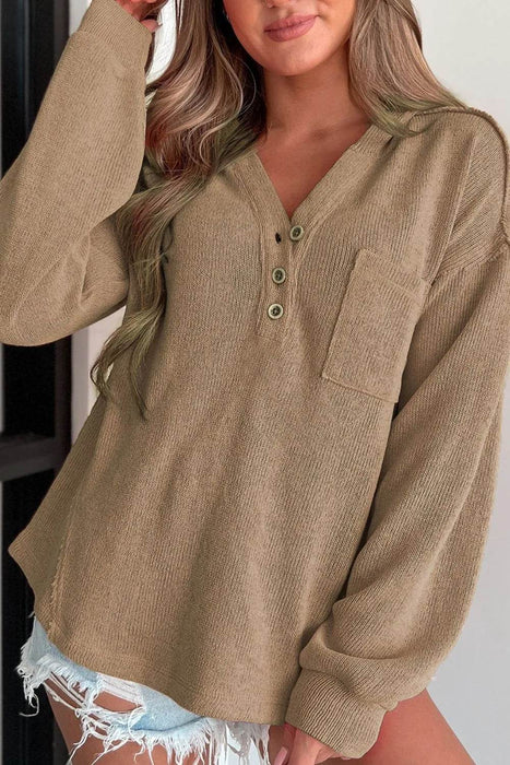 Button Detail Long Sleeve Hoodie - Byyde