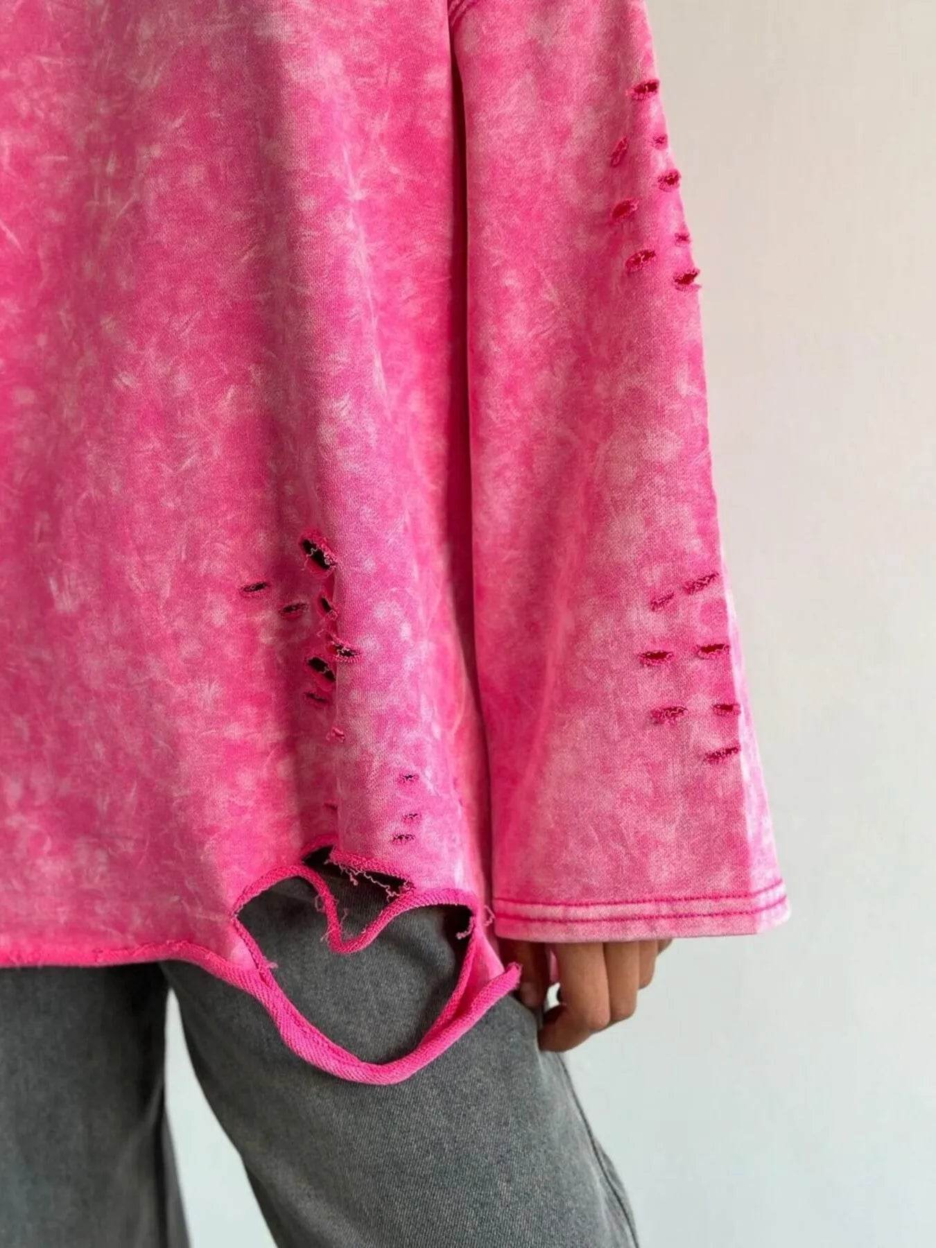 Distressed Oversized Long Sleeve Sweatshirt - Byyde