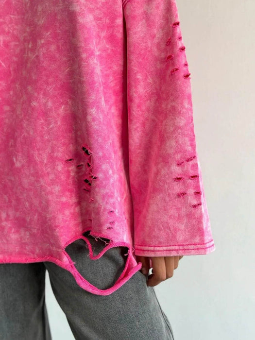 Distressed Oversized Long Sleeve Sweatshirt - Byyde