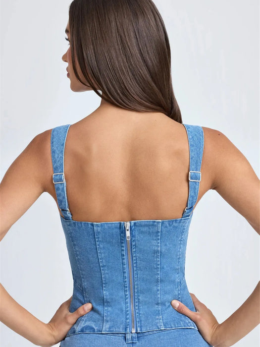 Lace-Up Denim Cami - Byyde