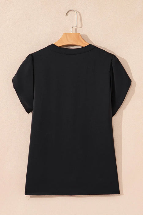 Short Sleeve Notched Blouse - Byyde