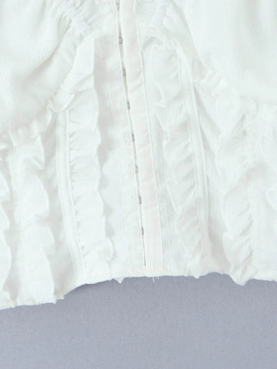 Frill V-Neck Puff Sleeve Blouse - Byyde