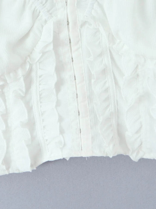 Frill V-Neck Puff Sleeve Blouse - Byyde