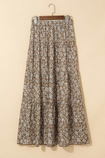 Floral Print Tiered Maxi Skirt - Byyde
