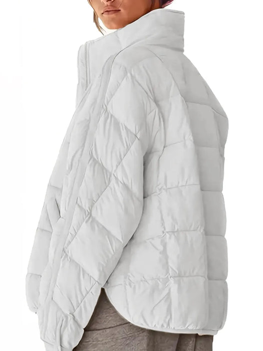 Pocketed Plaid Quilted Zip Up Winter Coat - Byyde