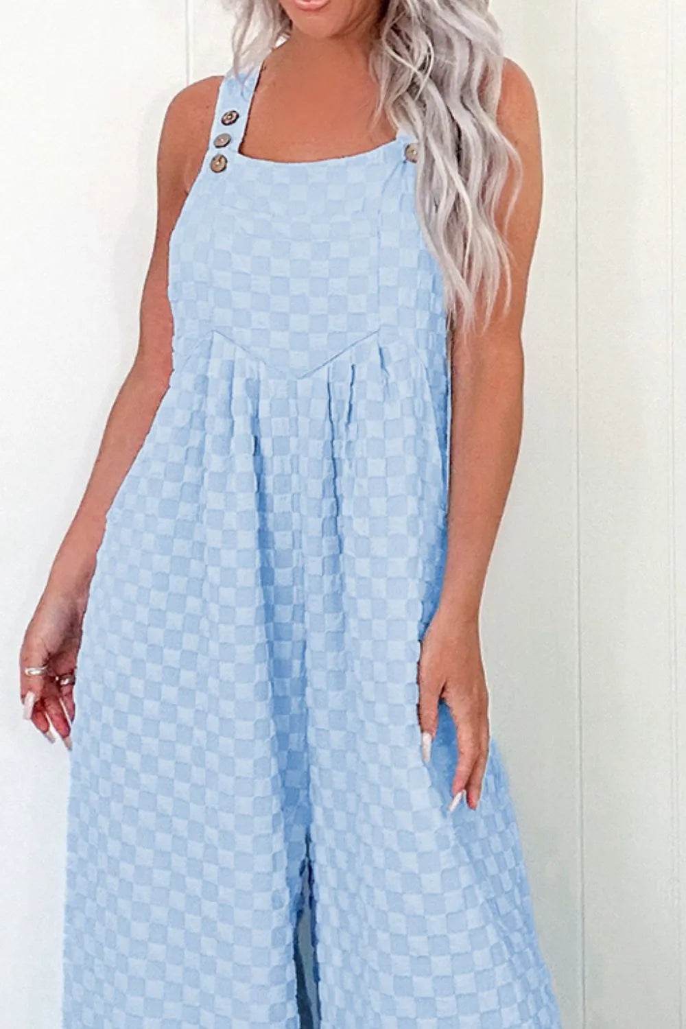 Checkered Pocketed Wide Leg Overalls - Byyde