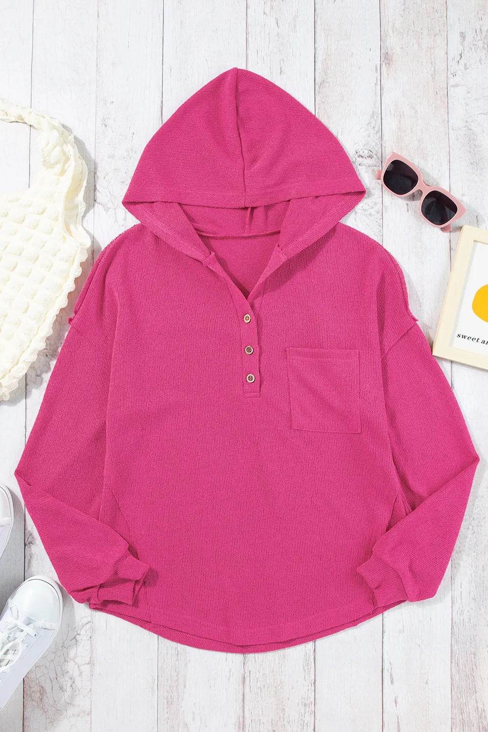 Exposed Seam Detail Henley Knit Hoodie - Byyde