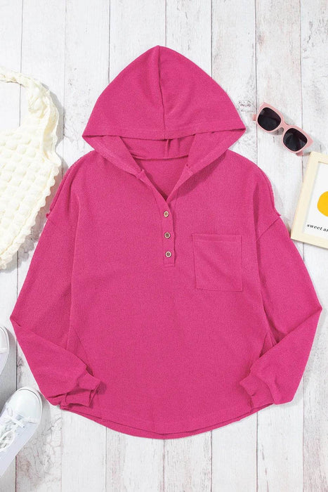 Exposed Seam Detail Henley Knit Hoodie - Byyde