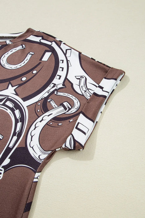 Printed Round Neck Short Sleeve T-Shirt - Byyde
