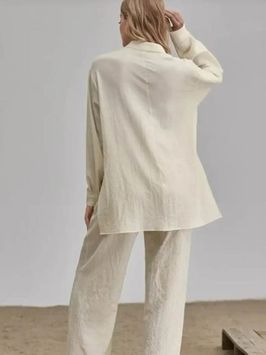 Button Up Long Sleeve Shirt and Pants Set - Byyde
