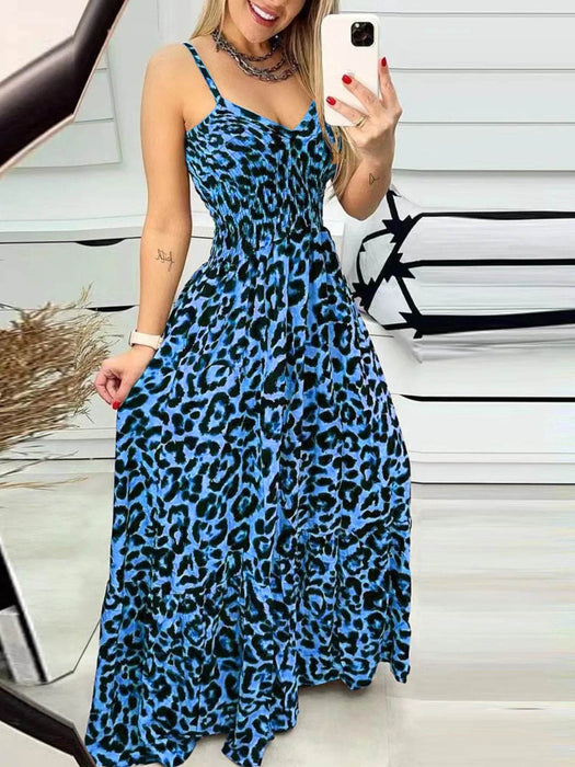 Full Size Leopard Print Spaghetti Strap Maxi Dress Plus Size - Byyde
