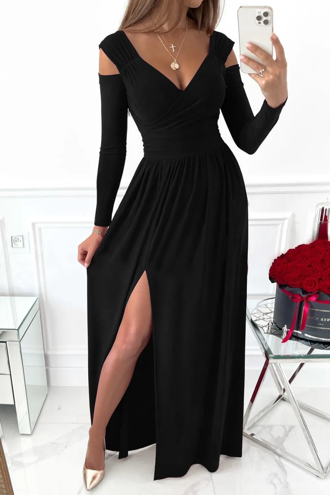 Slit Surplice Long Sleeve Maxi Dress - Byyde