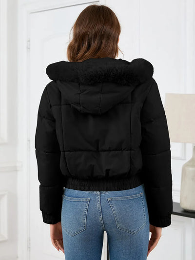 Pocketed Long Sleeve Cropped Hooded Winter Coat - Byyde