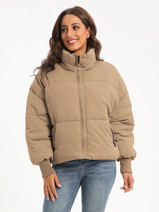 Zip Up Turtleneck Long Sleeve Puffer Jacket - Byyde