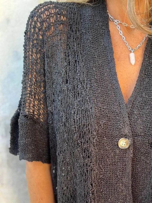 Full Size One Button Half Sleeve Cardigan Plus Size - Byyde