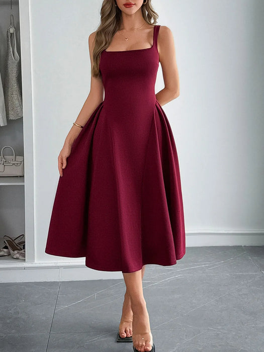 Square Neck Wide Strap Midi Dress - Byyde