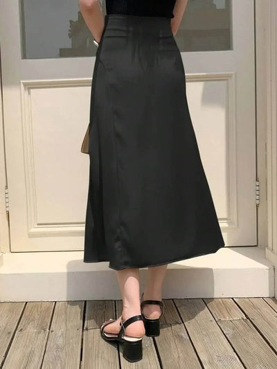 Asymmetric Wrap Midi Skirt with Fluted Hem - Byyde