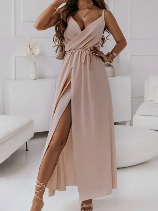 Honey Tied Surplice Sleeveless Midi Cami Dress - Byyde