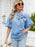 Denim Bow Tie Puff Sleeve Top - Byyde