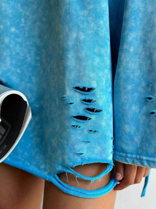 Distressed Oversized Long Sleeve Sweatshirt - Byyde