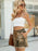 Raw Hem Drawstring Leopard Denim Shorts - Byyde