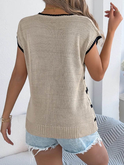 Cable-Knit Striped Round Neck Knit Top - Byyde
