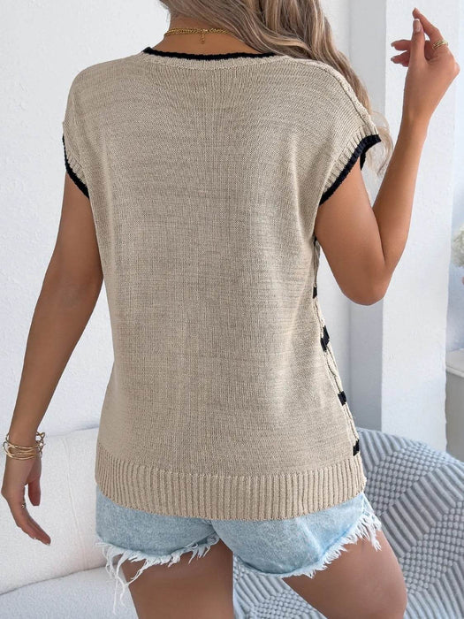 Cable-Knit Striped Round Neck Knit Top - Byyde