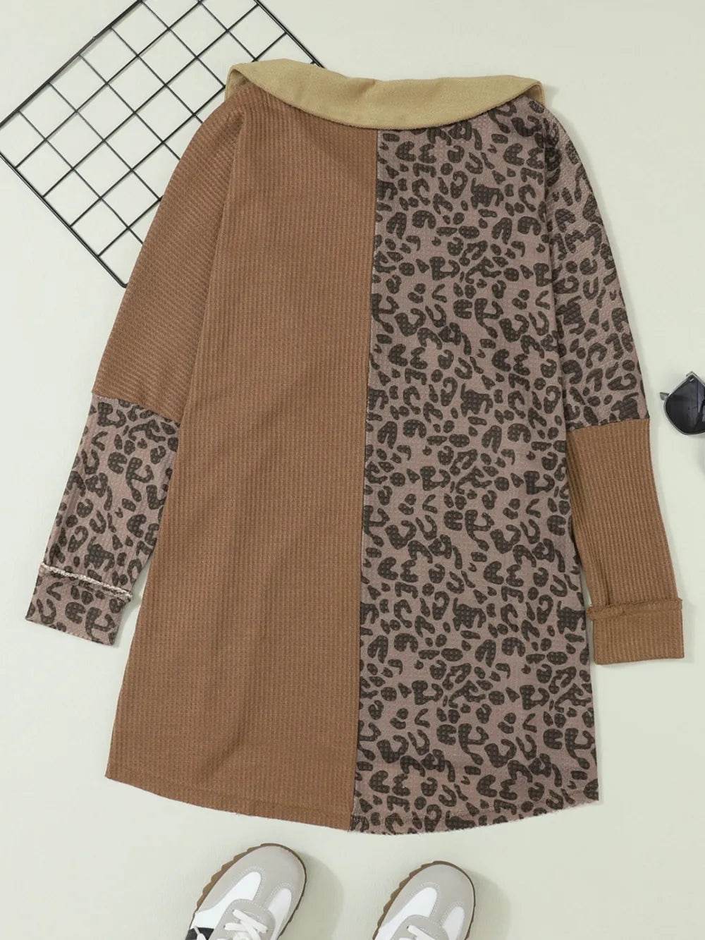 Half Button Leopard Collared Neck Blouse - Byyde