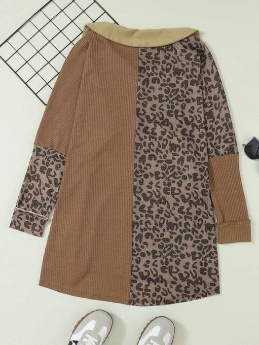 Half Button Leopard Collared Neck Blouse - Byyde