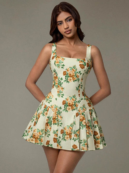 Floral Sleeveless Mini Pleated Dress - Byyde