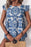 Boho Print Ruffled Cap Sleeve Crew Neck Blouse - Byyde