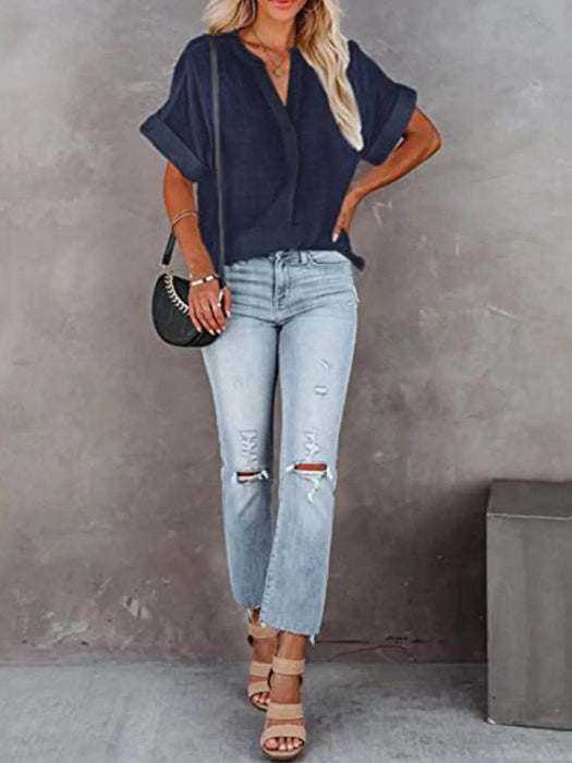 Full Size Oversized Notched Casual Shirt Plus Size - Byyde