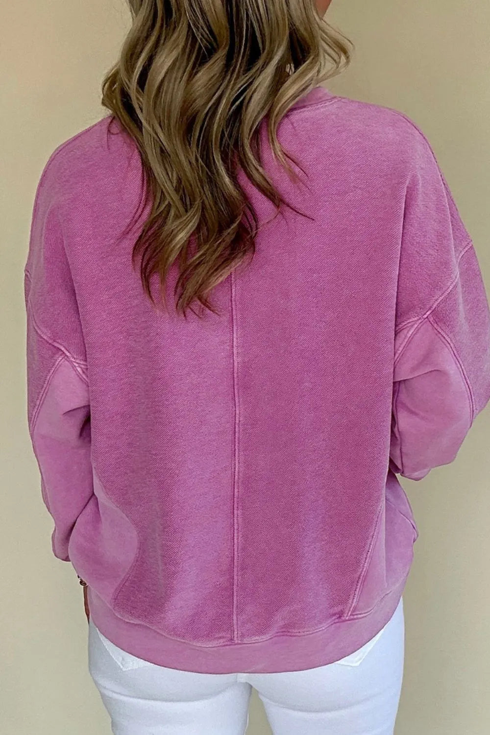 Notched Drop Shoulder Long Sleeve Sweatshirt - Byyde