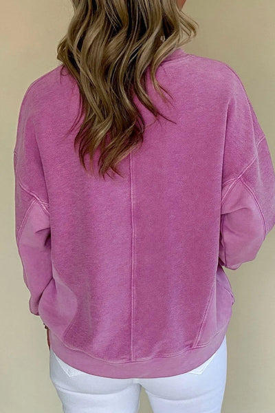 Notched Drop Shoulder Long Sleeve Sweatshirt - Byyde