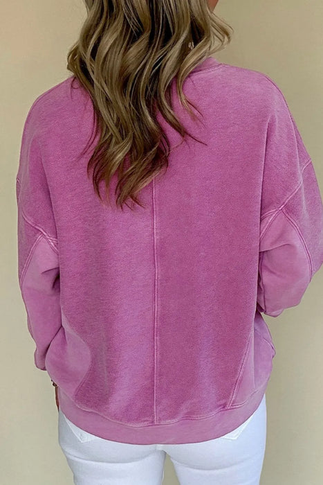 Notched Drop Shoulder Long Sleeve Sweatshirt - Byyde