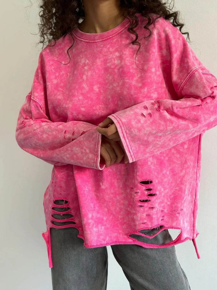 Distressed Oversized Long Sleeve Sweatshirt - Byyde