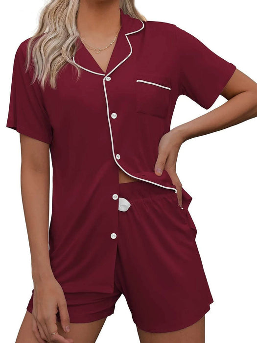 Button Up Short Sleeve Top and Shorts Lounge Set - Byyde