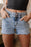 Rhinestone Light Wash Raw Hem High Waist Denim Shorts - Byyde