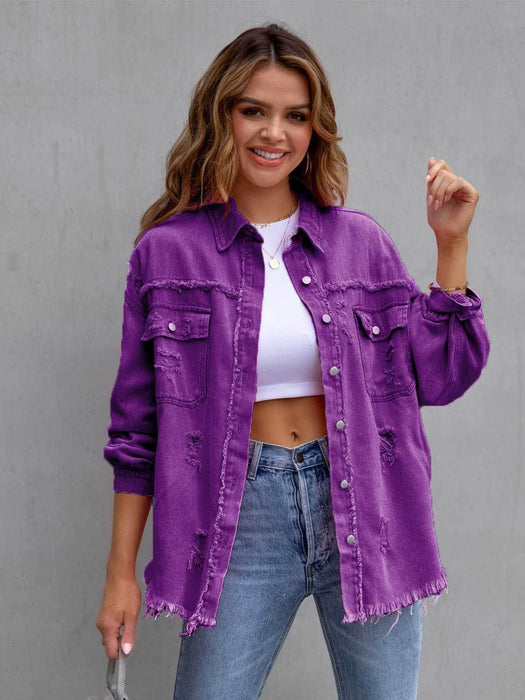 Distressed Drop Shoulder Denim Jacket - Byyde