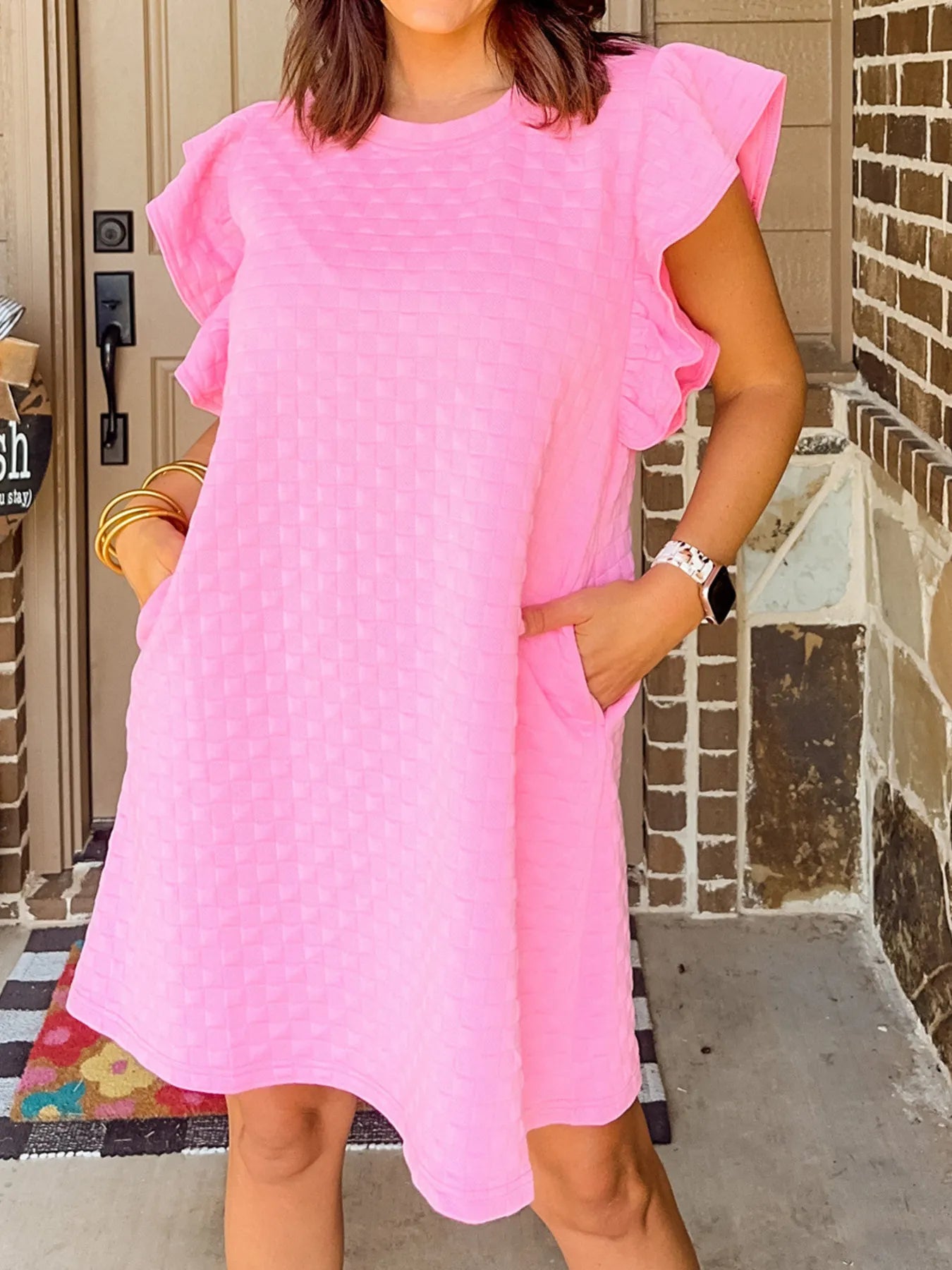 Textured Ruffle Sleeve Casual Summer Dress - Byyde