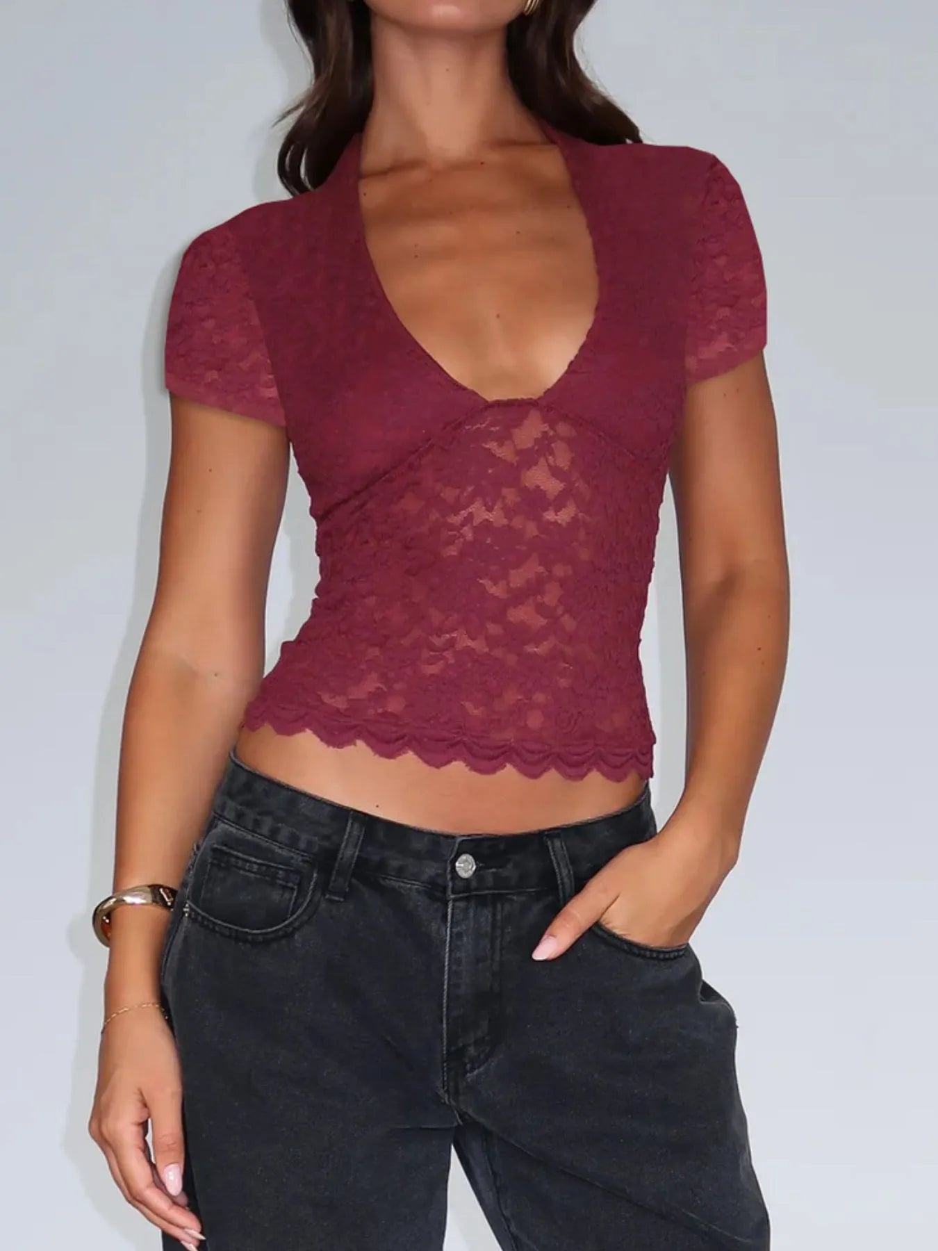 Lace Short Sleeve T-Shirt - Byyde